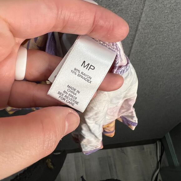 LOGO by Lori Goldstein Rayon Elbow Sleeve Dress Lavender Floral, Petite Medium - Picture 10 of 10